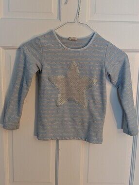 Bit'z Kids Girls Blue & Grey Striped Long Sleeve Shirt with large Silver Star
